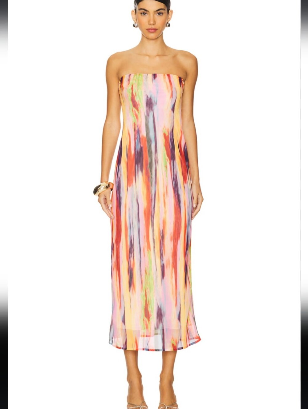 Nwt SNDYS. The Label St Barts Multi Print Strapless Maxi Dress